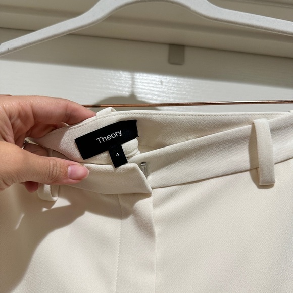 Theory Women Deep Pleat Crepe Cream Trouser Pants - Picture 7 of 12